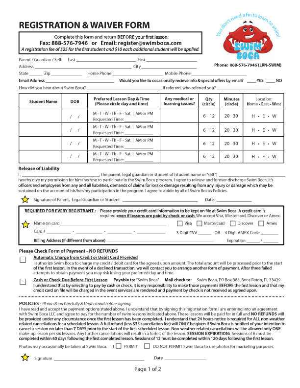 Swim Boca Registration Form